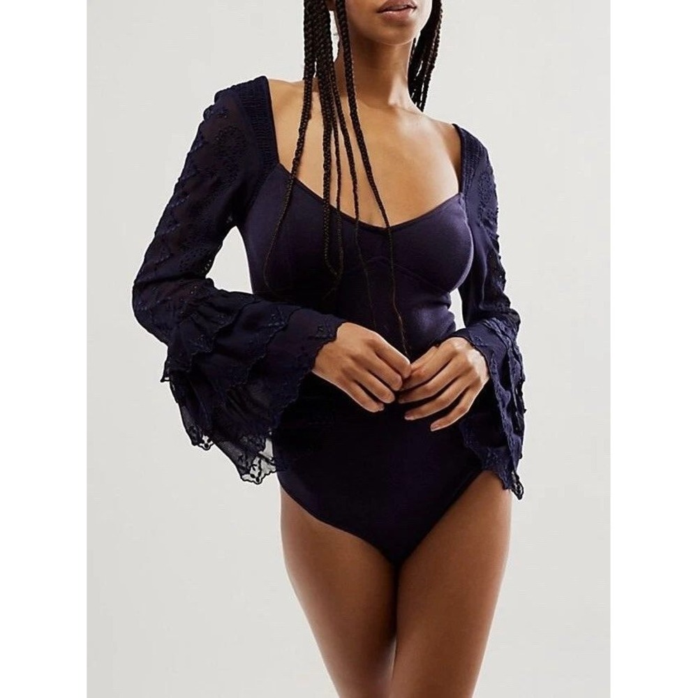 Free People Intimately Bodysuit Blue Enchanted By You Navy Women's NEW